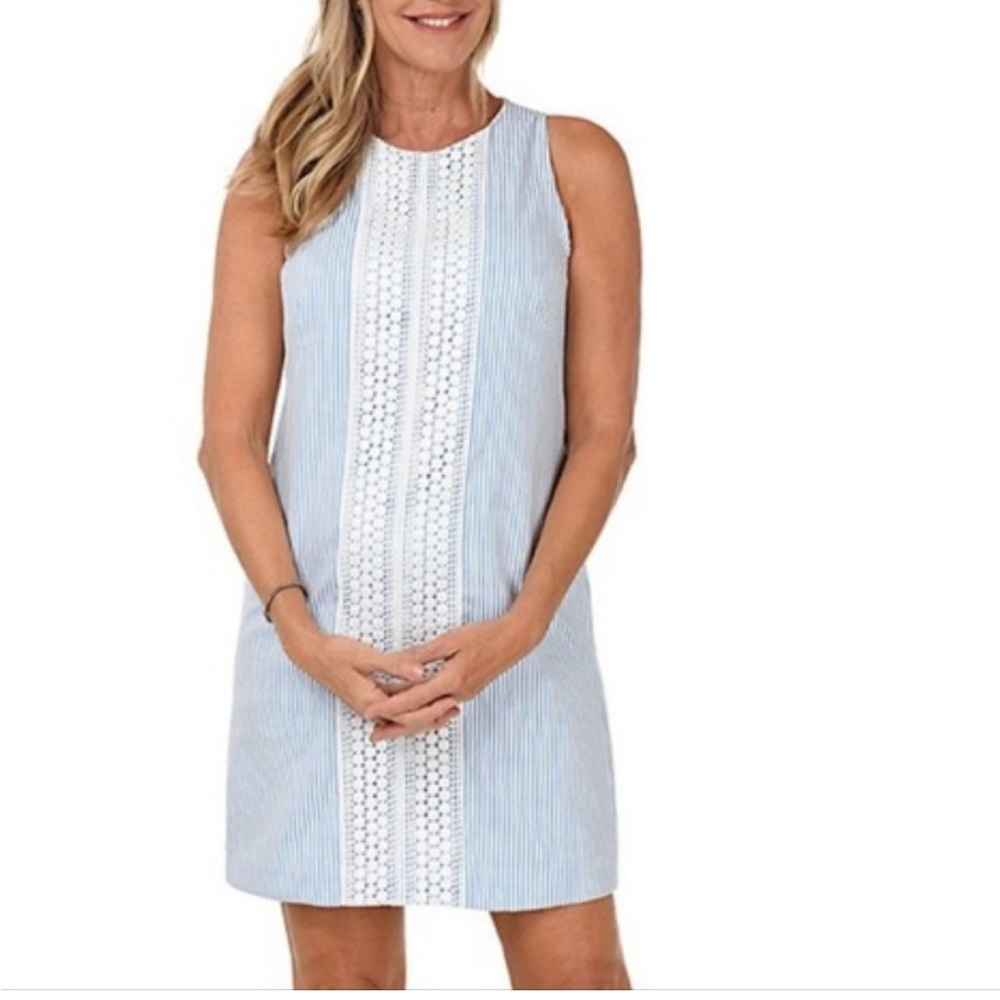 London Times Searsucker Sleeveless Shift Dress